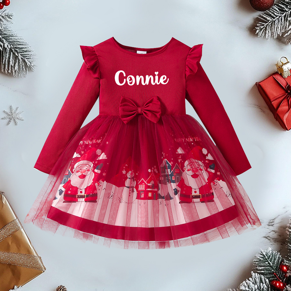 Personalized Girl Christmas Dress with Santa Tulle Skirt| Dress33
