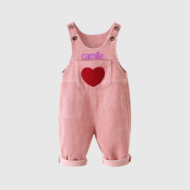 Personalized Kids Corduroy Embroidered Overalls| Pants02