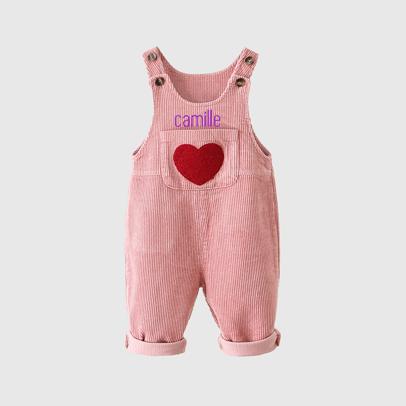 Personalized Kids Corduroy Embroidered Overalls| Pants02
