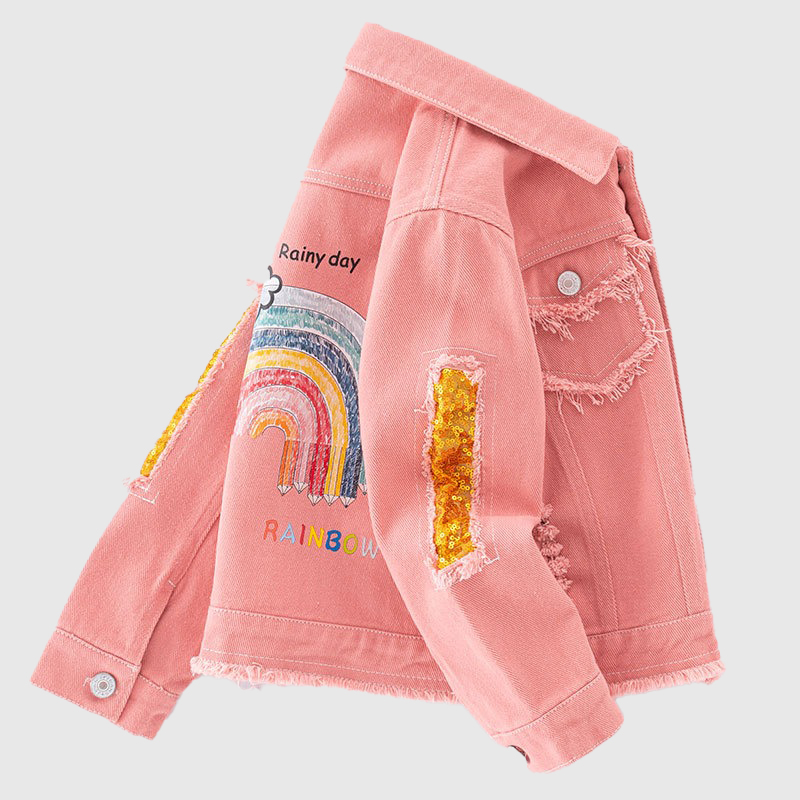 Personalized Girl Patch Rainbow Pink Denim Jacket| Cloth228