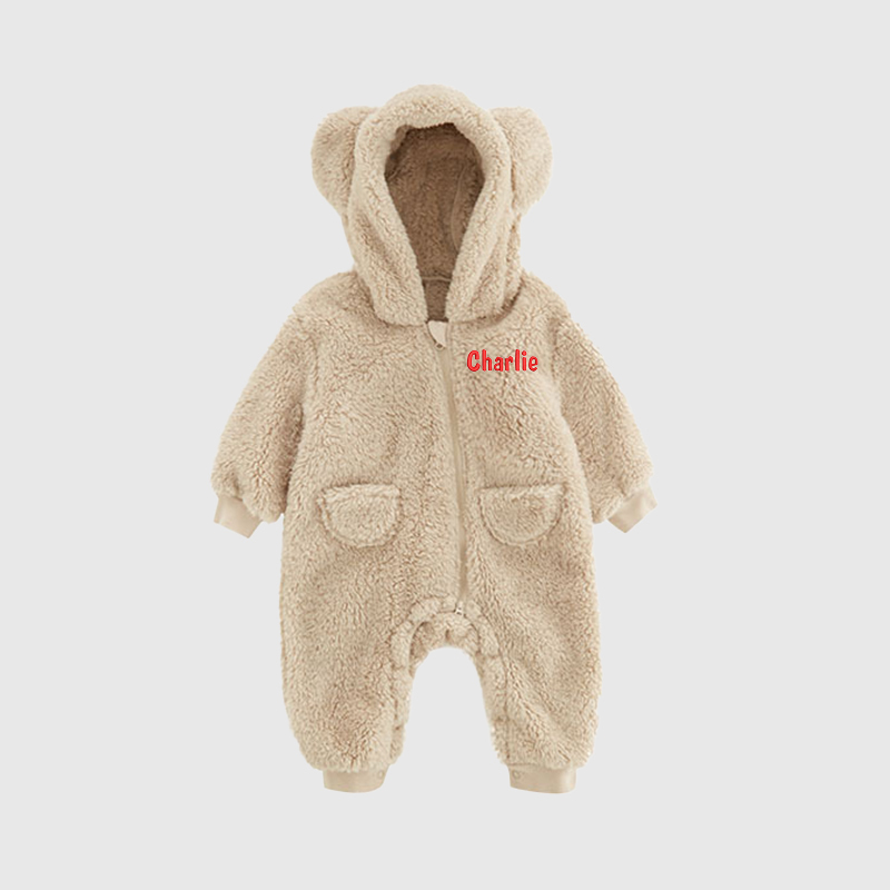   Personalized Baby Warm Winter Fleece  Embroidered Jumpsuits| BBCloth75
