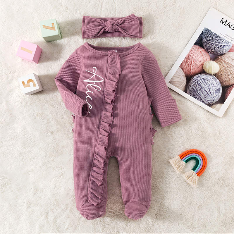 Personalized Baby Girl Zipper Knit Ruffled Footie Outfit| BBCloth61