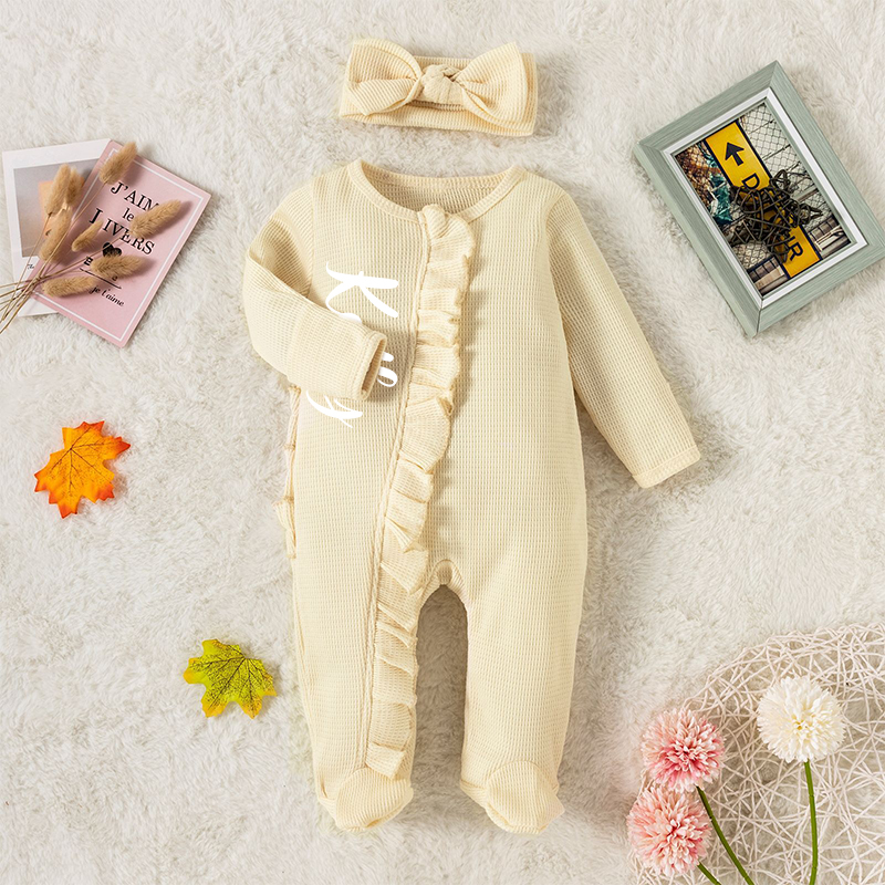 Personalized Baby Girl Zipper Knit Ruffled Footie Outfit| BBCloth61