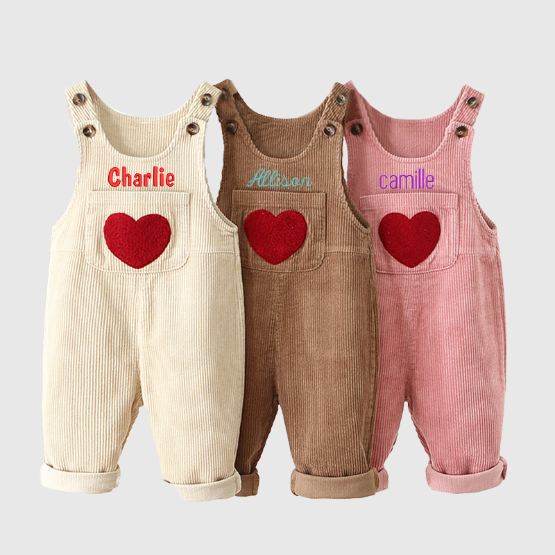 Personalized Kids Corduroy Embroidered Overalls| Pants02