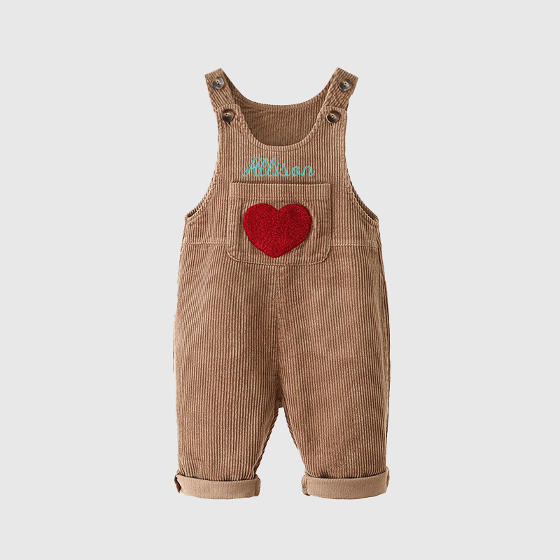 Personalized Kids Corduroy Embroidered Overalls| Pants02
