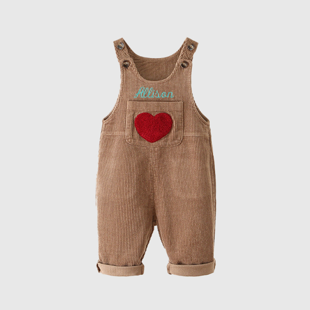 Personalized Kids Corduroy Embroidered Overalls| Pants02