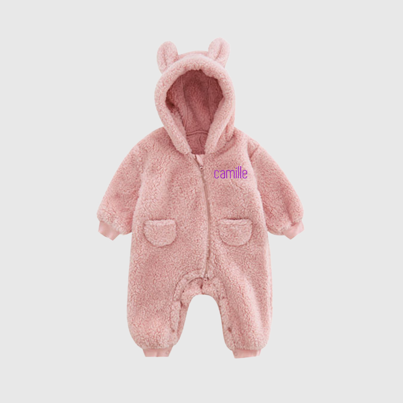   Personalized Baby Warm Winter Fleece  Embroidered Jumpsuits| BBCloth75