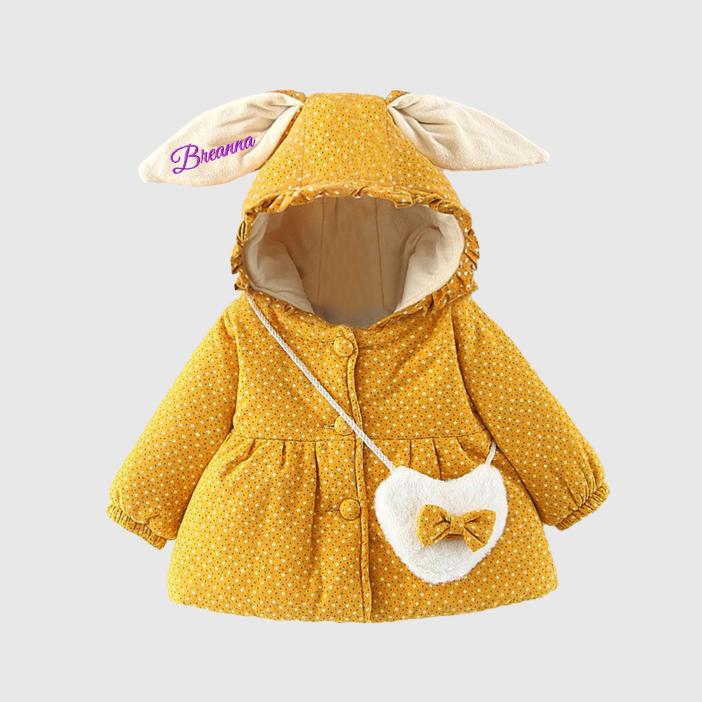 Personalized Baby Girl Embroidered Bunny Ear Coat With Heart Bag| BBcloth104