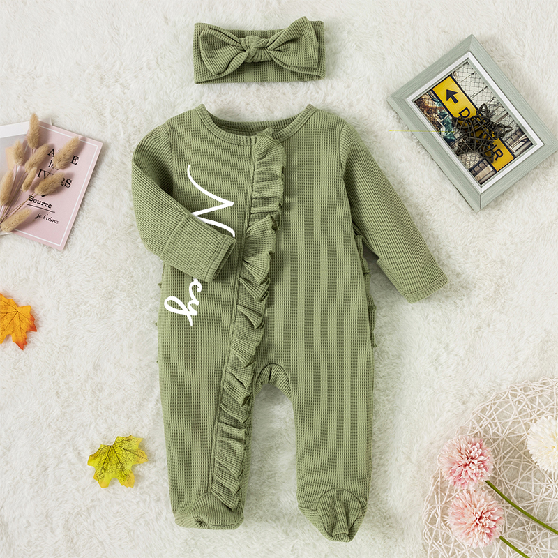 Personalized Baby Girl Zipper Knit Ruffled Footie Outfit| BBCloth61