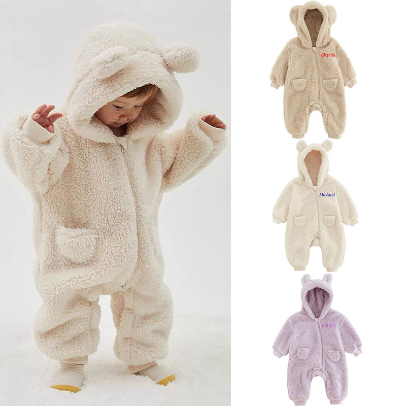   Personalized Baby Warm Winter Fleece  Embroidered Jumpsuits| BBCloth75