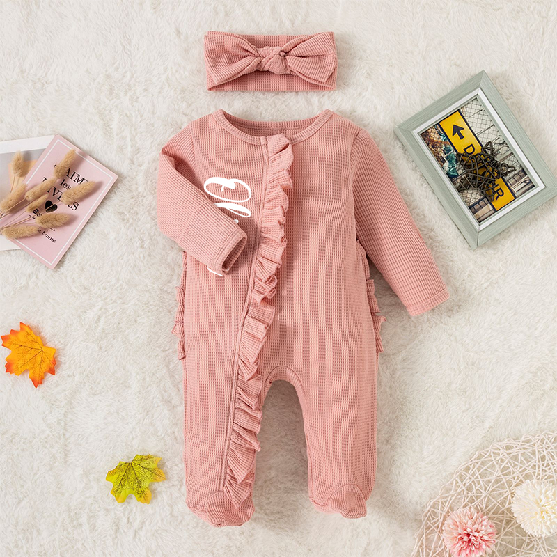 Personalized Baby Girl Zipper Knit Ruffled Footie Outfit| BBCloth61