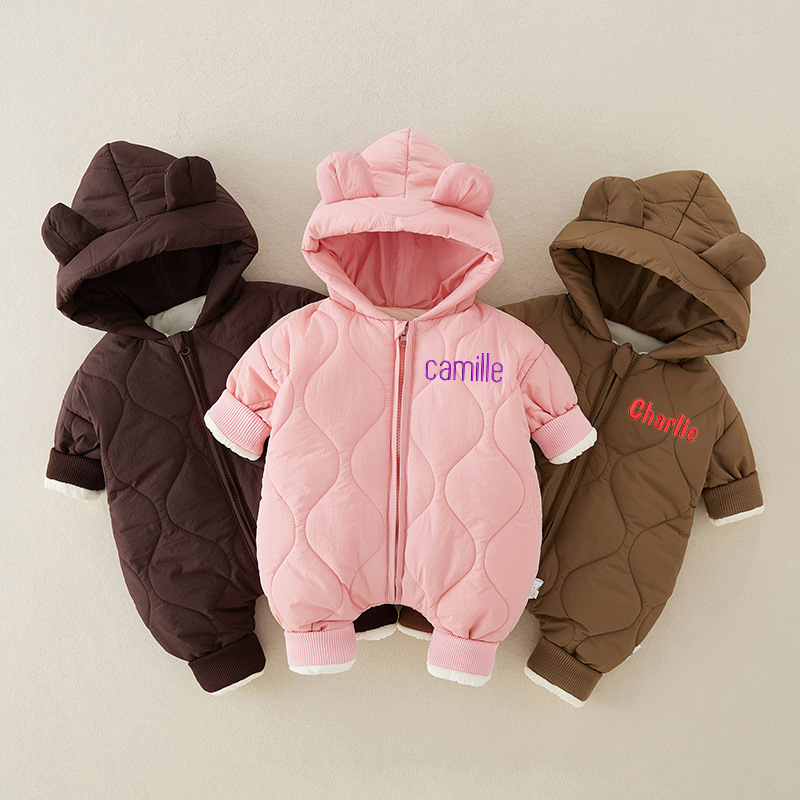 Personalized Baby Winter Embroidered Hooded Jumpsuit Coat| BBCloth72