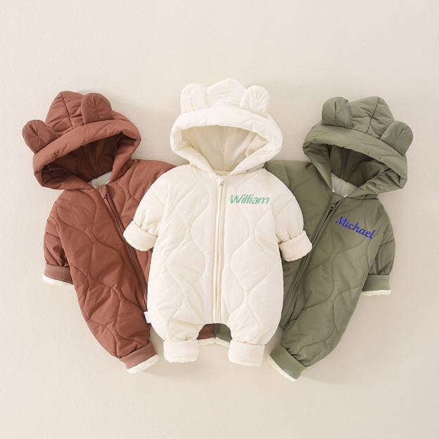 Personalized Baby Winter Embroidered Hooded Jumpsuit Coat| BBCloth72