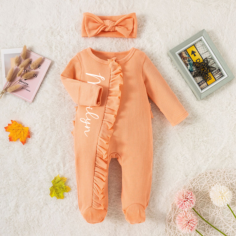 Personalized Baby Girl Zipper Knit Ruffled Footie Outfit| BBCloth61