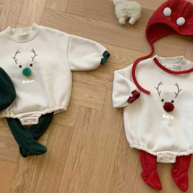 Personalized Baby Christmas Romper with Hat| BBCloth78