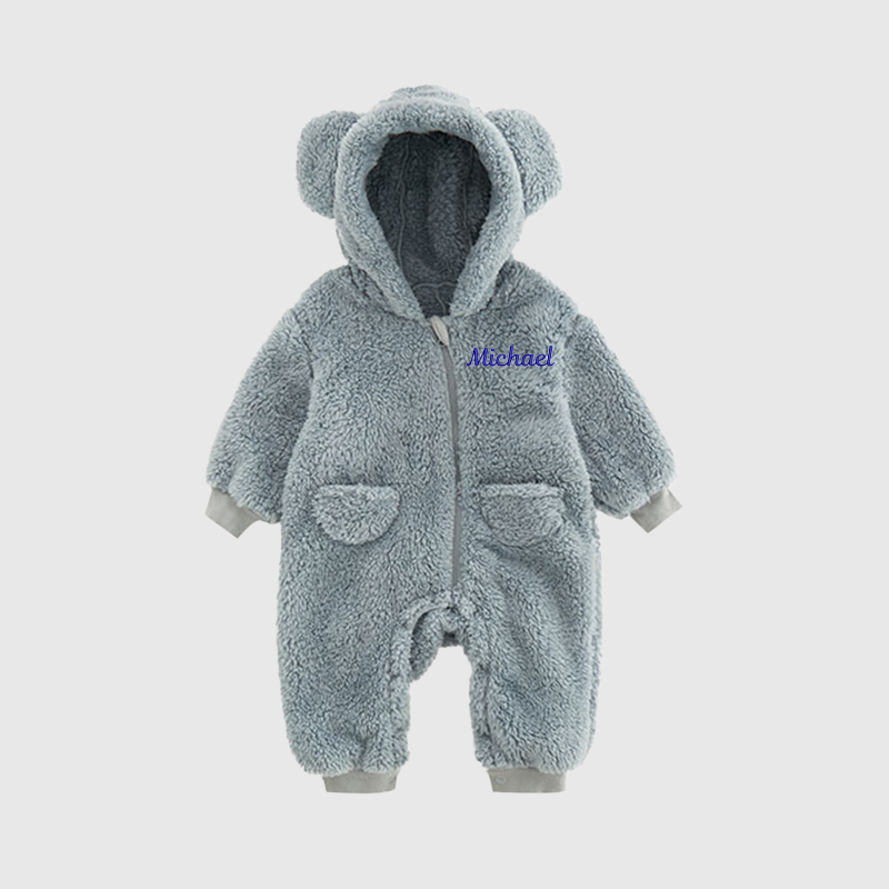   Personalized Baby Warm Winter Fleece  Embroidered Jumpsuits| BBCloth75