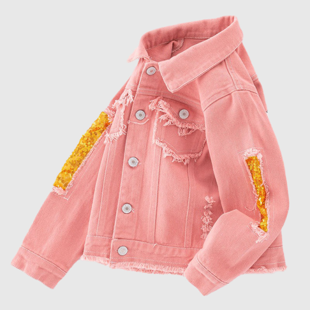 Personalized Girl Patch Rainbow Pink Denim Jacket| Cloth228