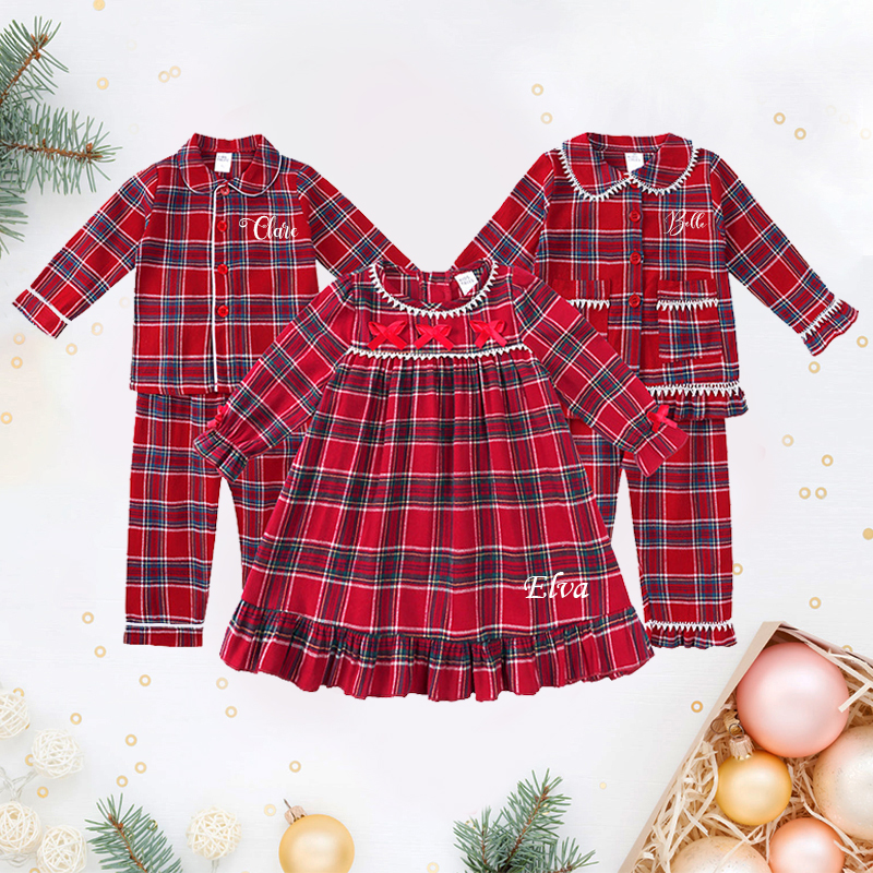Personalized Kids Embroidered Name Christmas Pajamas| Cloth206