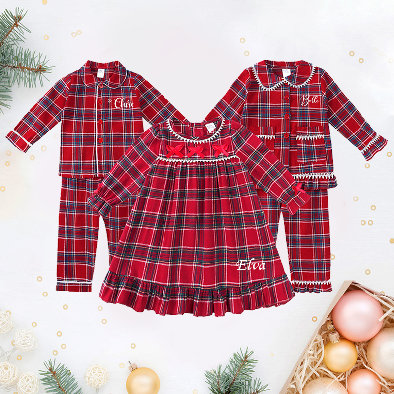 Personalized Kids Embroidered Name Christmas Pajamas| Cloth206