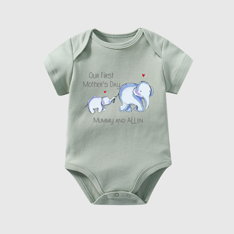 Personalized Baby First Mother's Day Elephants Cozy Onesie| BBCloth15