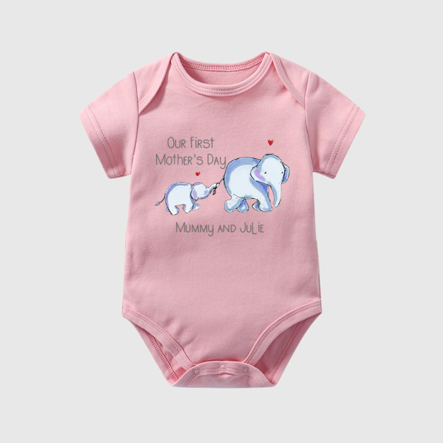 Personalized Baby First Mother's Day Elephants Cozy Onesie| BBCloth15