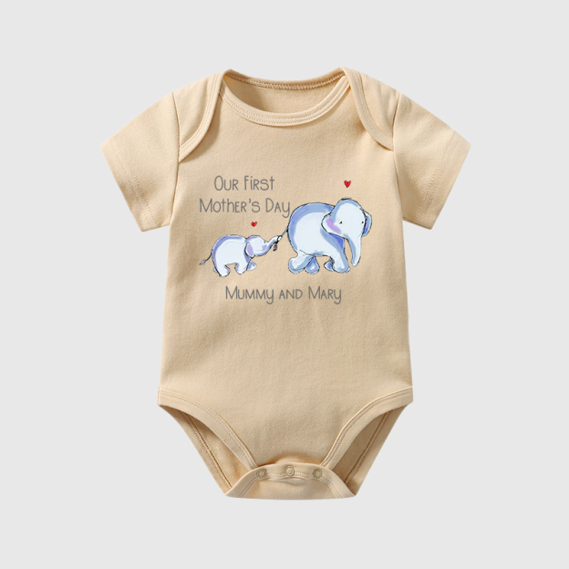 Personalized Baby First Mother's Day Elephants Cozy Onesie| BBCloth15