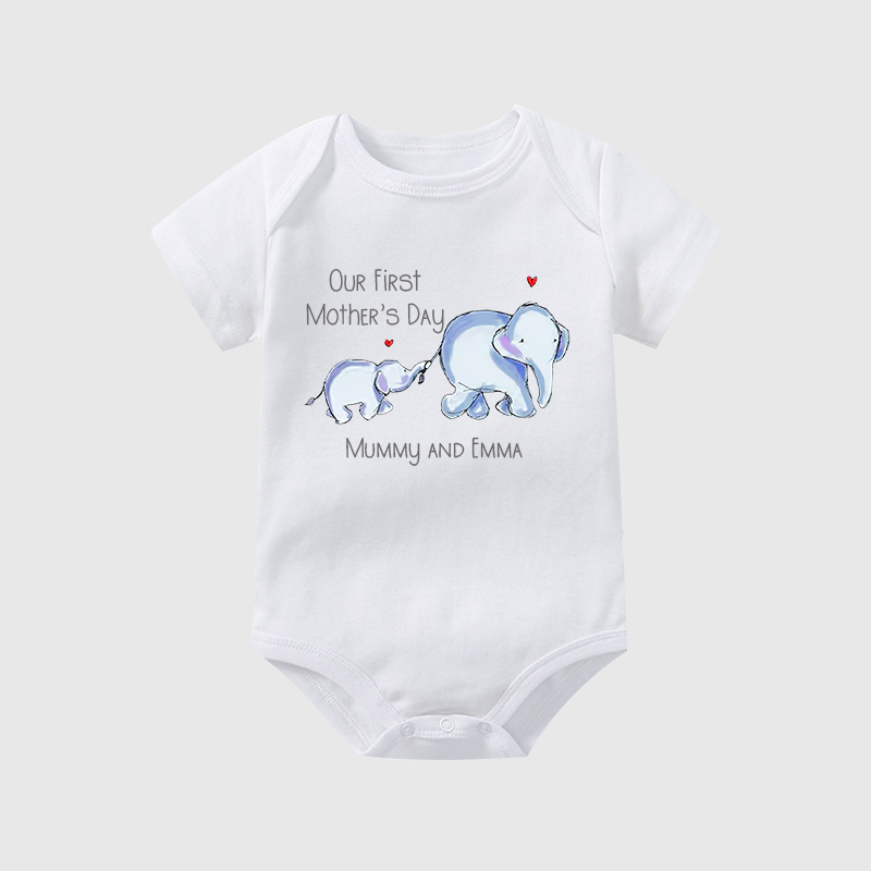 Personalized Baby First Mother's Day Elephants Cozy Onesie| BBCloth15