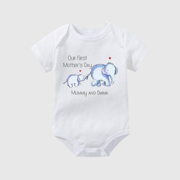 Personalized Baby First Mother's Day Elephants Cozy Onesie| BBCloth15