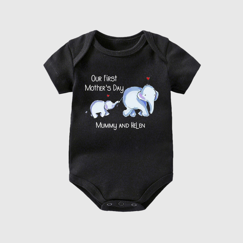 Personalized Baby First Mother's Day Elephants Cozy Onesie| BBCloth15