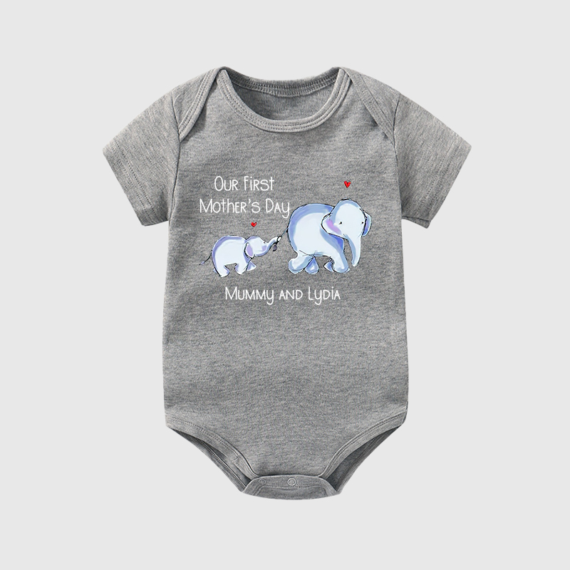 Personalized Baby First Mother's Day Elephants Cozy Onesie| BBCloth15