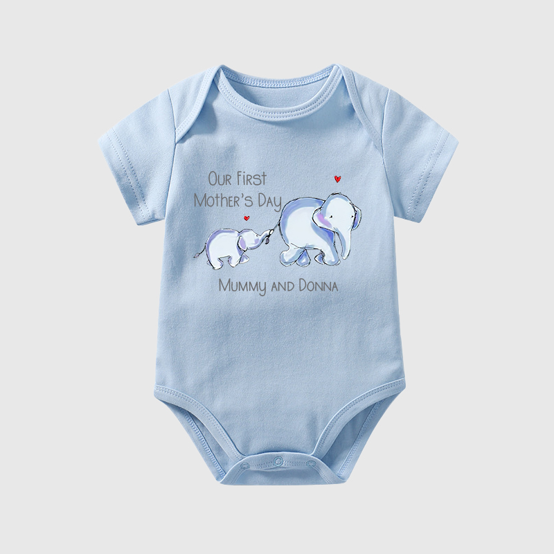 Personalized Baby First Mother's Day Elephants Cozy Onesie| BBCloth15