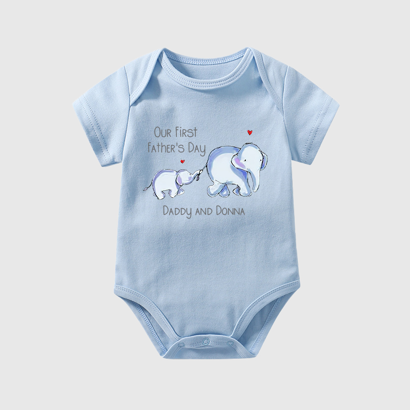 Personalized Baby First Father's Day Elephants Cozy Onesie| BBCloth54