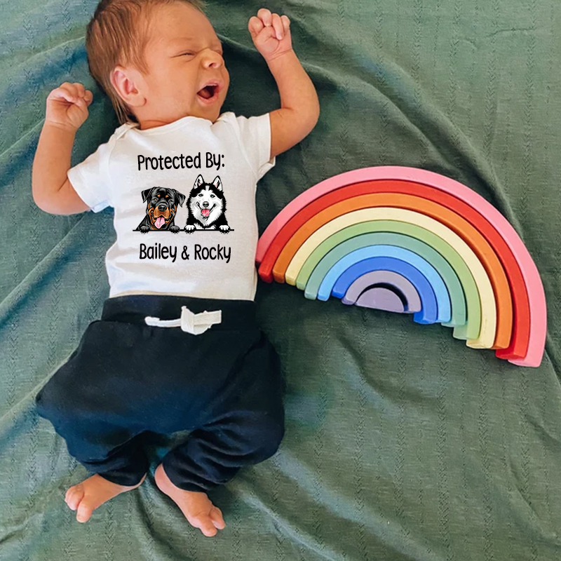 Personalized Baby Protected By Dog Onesie| BBCloth16