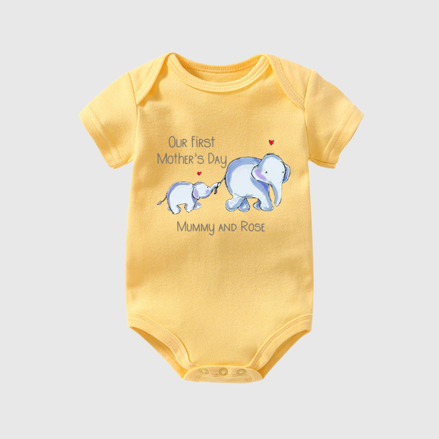 Personalized Baby First Mother's Day Elephants Cozy Onesie| BBCloth15