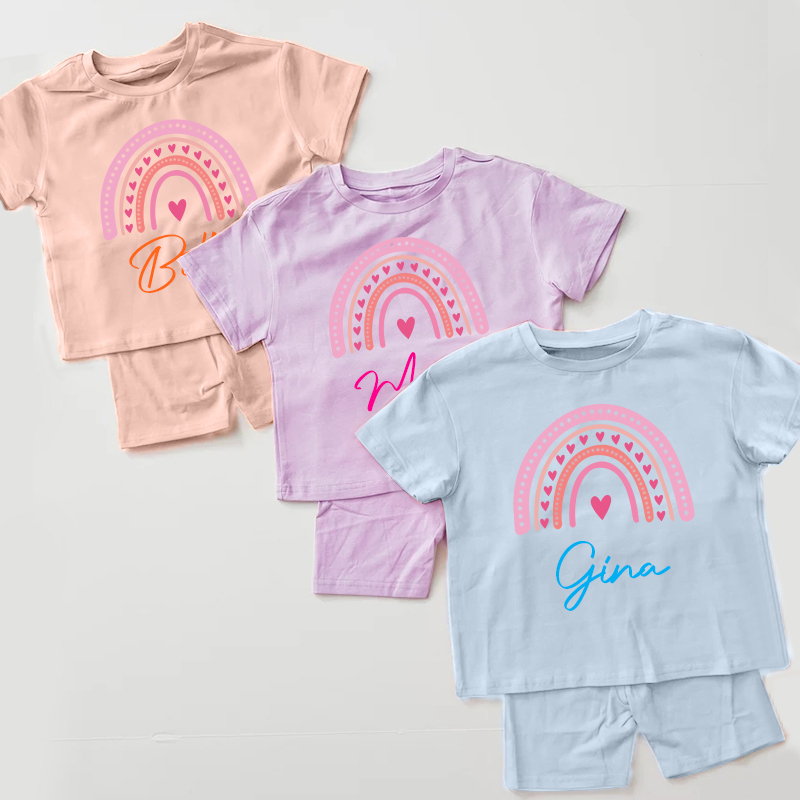 Personalized Kids Rainbow Cycling Toddler shorts Set| Cloth153