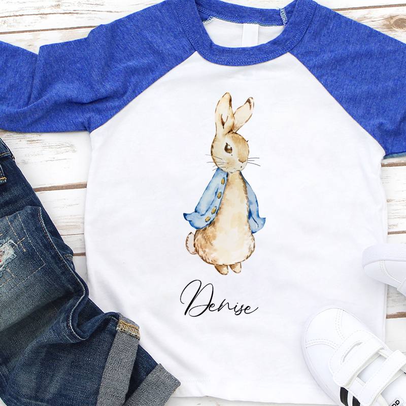 Personalized Kids Blue & Pink Rabbit Long Sleeves Shirt| Cloth132