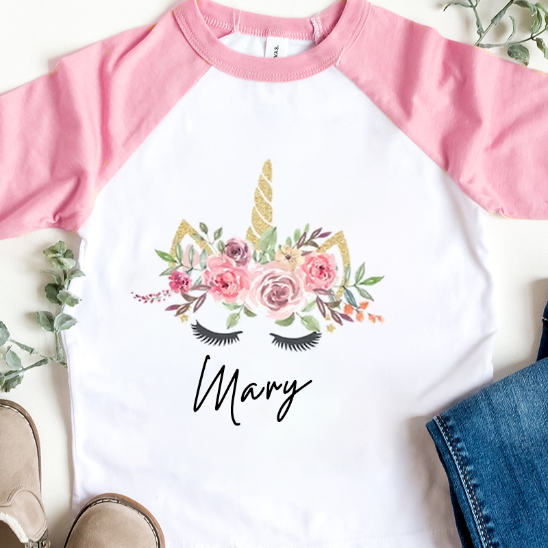Personalized Girls Floral Unicorn Long Sleeves Shirt| Cloth110