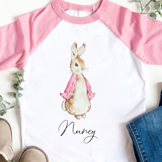 Personalized Kids Blue & Pink Rabbit Long Sleeves Shirt| Cloth132