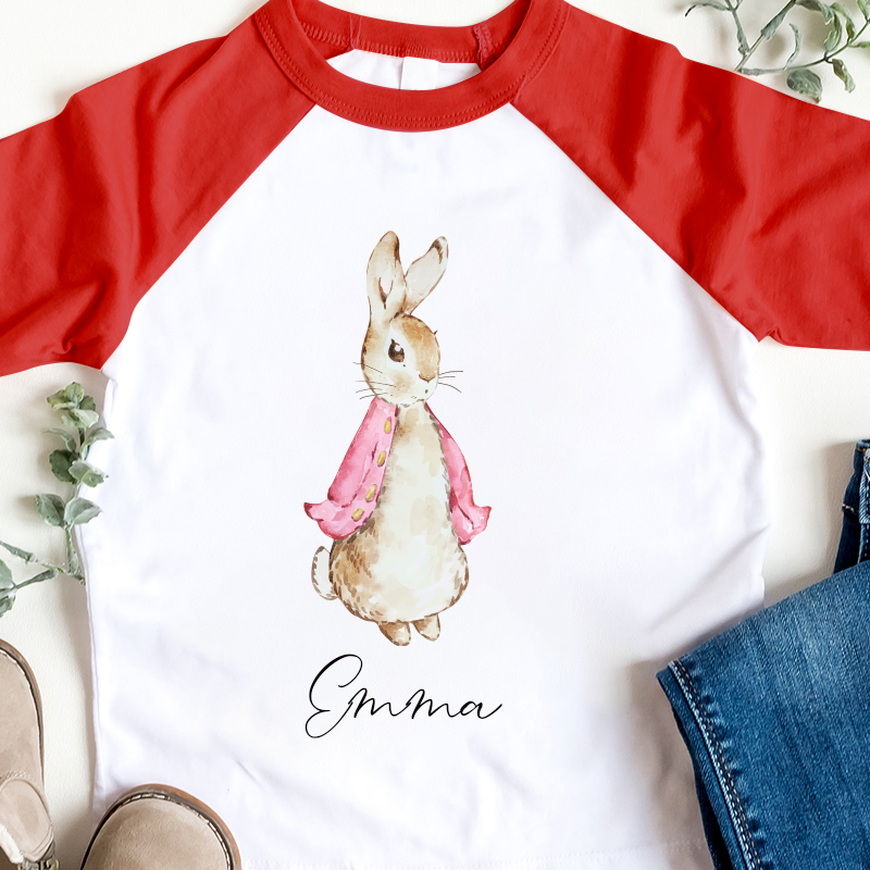 Personalized Kids Blue & Pink Rabbit Long Sleeves Shirt| Cloth132