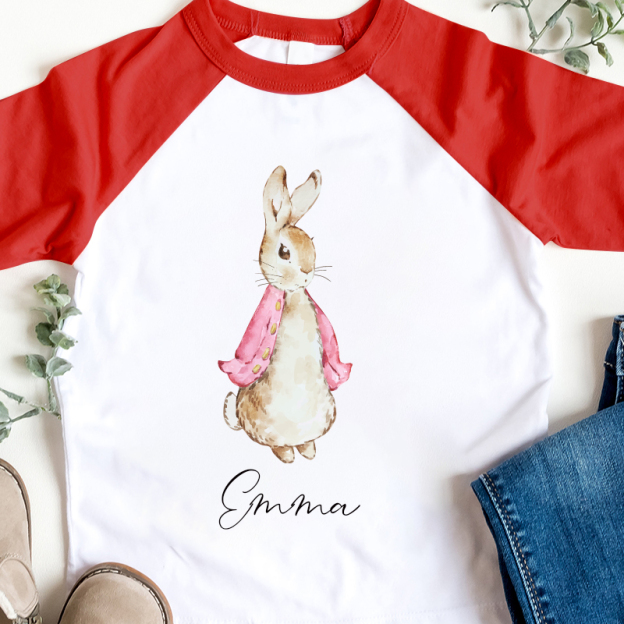 Personalized Kids Blue & Pink Rabbit Long Sleeves Shirt| Cloth132