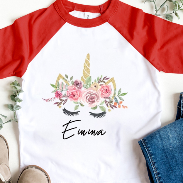 Personalized Girls Floral Unicorn Long Sleeves Shirt| Cloth110