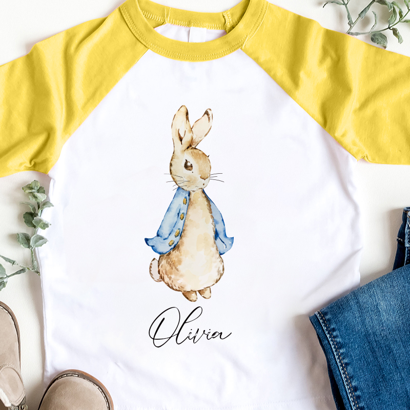 Personalized Kids Blue & Pink Rabbit Long Sleeves Shirt| Cloth132