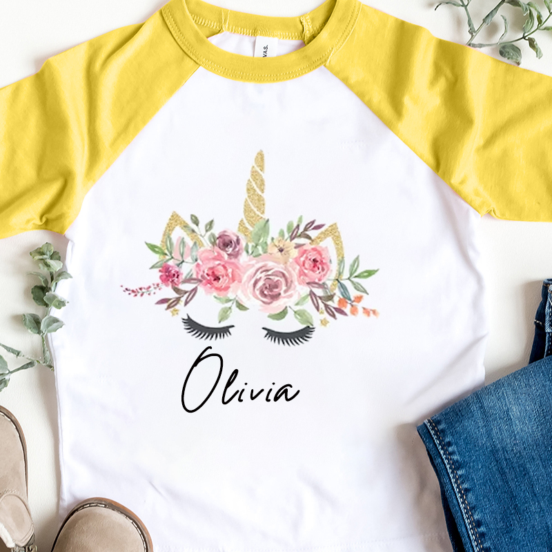 Personalized Girls Floral Unicorn Long Sleeves Shirt| Cloth110