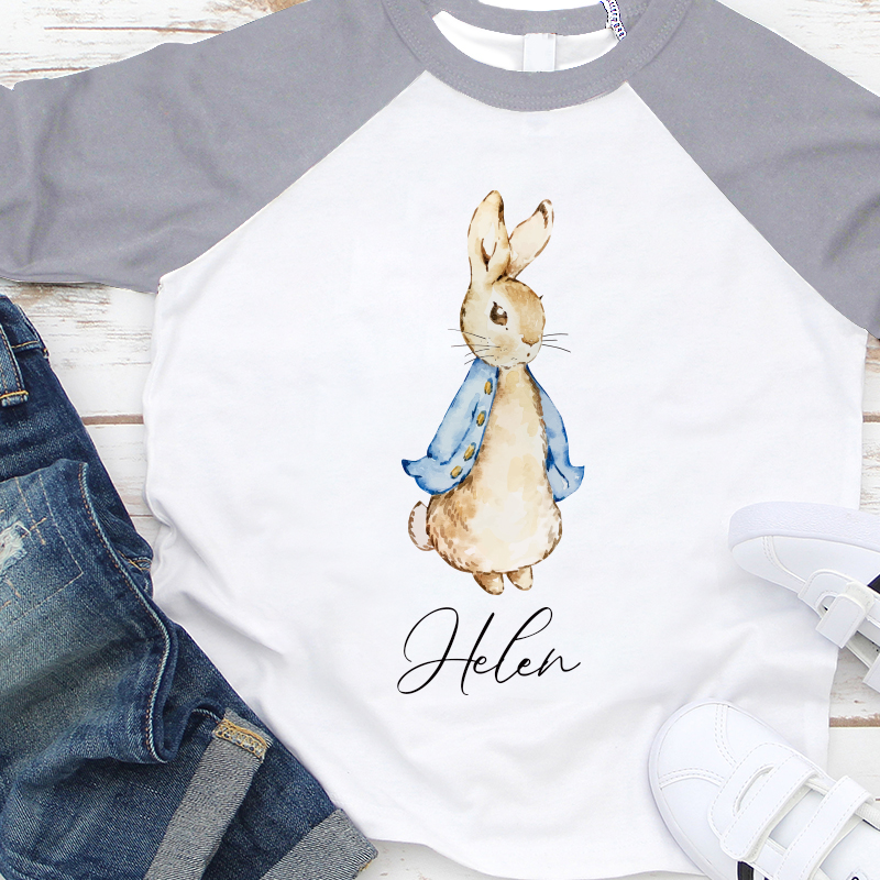 Personalized Kids Blue & Pink Rabbit Long Sleeves Shirt| Cloth132