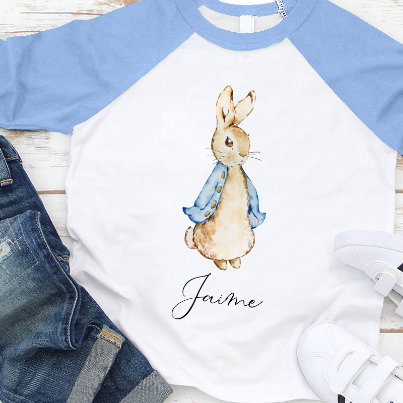 Personalized Kids Blue & Pink Rabbit Long Sleeves Shirt| Cloth132