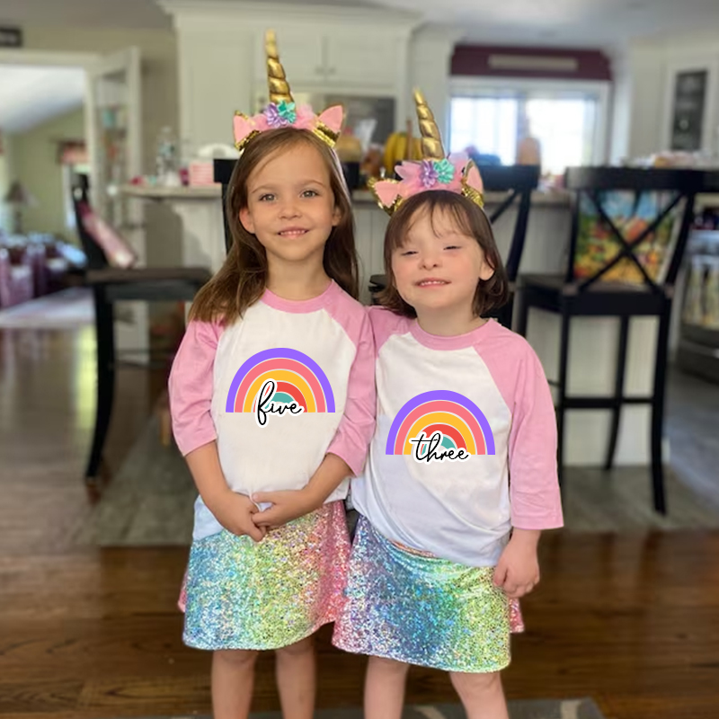 Personalized Girls Birthday Rainbow Long Sleeves Shirt| Cloth135