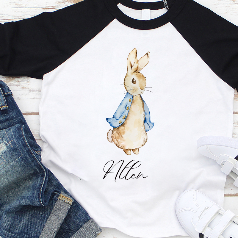 Personalized Kids Blue & Pink Rabbit Long Sleeves Shirt| Cloth132
