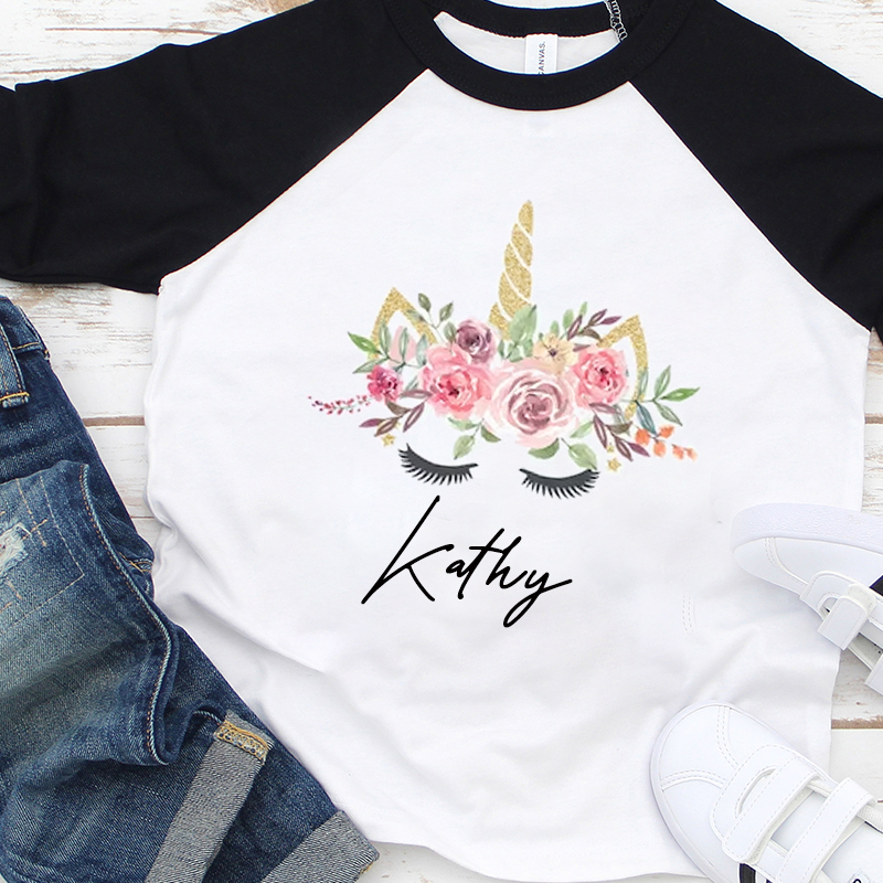 Personalized Girls Floral Unicorn Long Sleeves Shirt| Cloth110