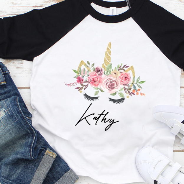 Personalized Girls Floral Unicorn Long Sleeves Shirt| Cloth110