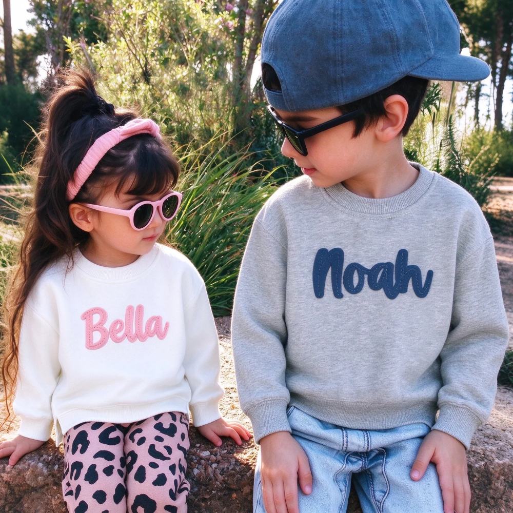 Personalized Hand-Embroidered Kid Cozy Soft Crewneck Sweatshirt | Cloth293